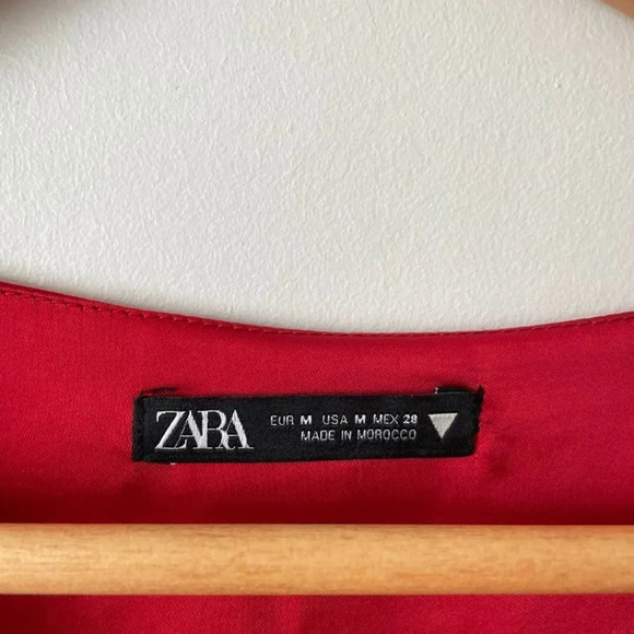 Zara Satin  Effect Long Sleeve Wrap Shirt Dress Red Size Medium - Picture 9 of 10